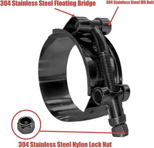 Vista 2 de BOTTEN Paquete de 4 abrazaderas de manguera con perno en T de acero inoxidable de 2" - Gama de abrazadera 56-64mm para 2 ID de manguera (Negro)