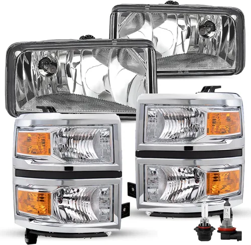 Vista 21 de JSBOYAT - Conjunto de faros delanteros para 2014-2015 Chevy Silverado 1500 Pickup Truck, lámparas delanteras estilo OE de halógeno, faros delanteros