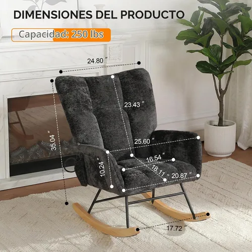 Vista 2 de Mecedora con bolsa de aire, cómoda y moderna silla mecedora de lectura y lactancia para interiores, acogedora silla mecedora tapizada con respaldo
