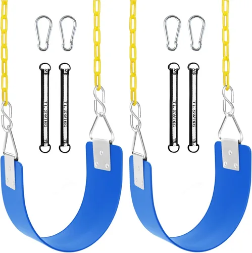 Vista 10 de Juego de 2 asientos de columpio con anillo triangular de metal y cadenas antioxidantes de 66 pulgadas, reemplazo de columpio con ganchos a presión
