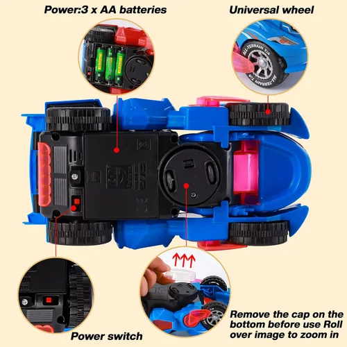 Vista 5 de Hirger Juguete de Coche Dinosaurio Transformable para Niños, Juguetes de Camión Monstruo Auto Transformador con Luz y Sonido para Niños Pequeños