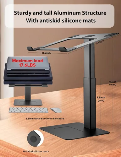 Vista 5 de Soporte ergonómico para computadora portátil para escritorio, elevador ergonómico para computadora portátil MacBook de 11 a 17 pulgadas, soporte