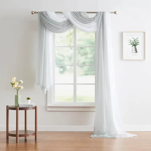 Vista 11 de Warm Home Designs Paquete de Cenefas Dobles para Ventana. Cada cenefa para ventana blanca y beige mide 55" x 144". Ideal para decoración