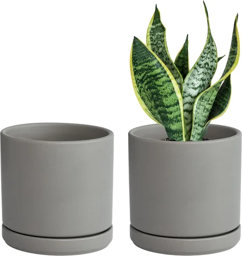 Vista 33 de D'vine Dev - Juego de 2 macetas de plantas de 3.5 pulgadas, maceta de cerámica para plantas con agujero de drenaje y platillo, negra, 94-V-A-2