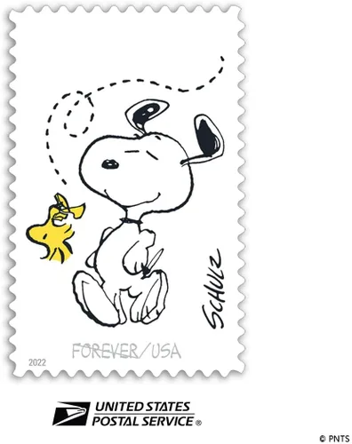 Vista 2 de Sellos de franqueo navideños de Charles M. Schulz Peanuts Forever (Charlie Brown, Snoopy y el resto del equipo)