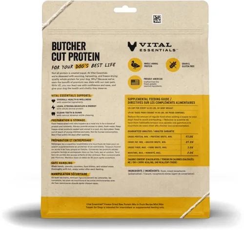 Vista 2 de Vital Essentials Alimento para perros con mezcla de proteínas crudas liofilizadas, mini puntas de pato para perros, 18 onzas