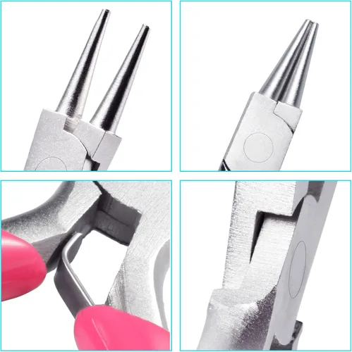 Vista 3 de SPEEDWOX Mini alicates de mango de PVC rosa de punta redonda, 3 pulgadas, fabricación de joyas y envoltura de alambre, suministros de bricolaje