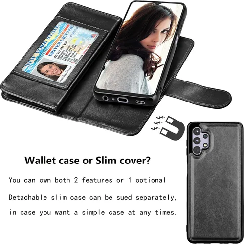 Vista 5 de Njjex Funda para Samsung Galaxy A32 5G, para Galaxy A32 5G, [9 ranuras para tarjetas] Funda de piel sintética para tarjetas Folio Flip [desmontable]