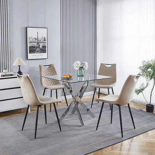 Vista 39 de Mesa de comedor redonda de 36 pulgadas para 4, mesas de cocina y comedor de cristal, moderna mesa de comedor circular con mesa de vidrio templado