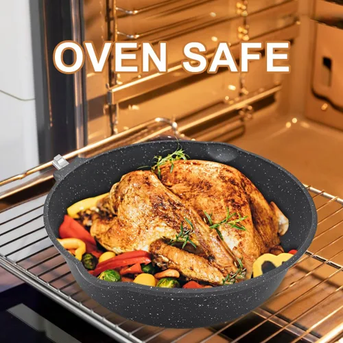 Vista 4 de AIKENBBKK Sartén antiadherente de 12 pulgadas de profundidad con tapa, sartén de 5 cuartos de galón, sartén antiadherente, compatible con todas