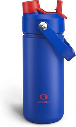 Vista 117 de Botella de agua aislada con popote para niños, botella de agua de acero inoxidable de 12 onzas con boquilla doble, a prueba de fugas, sin BPA, al