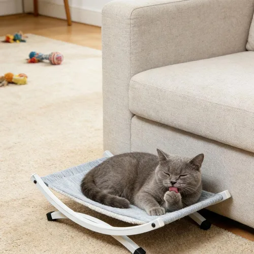 Vista 2 de Baoblaze Elevated Pet Lounger with Floor Metal Frame Modern Cat Hammock Bed Elevated Cat Bed for Cats Small Dog Kitten, Blue