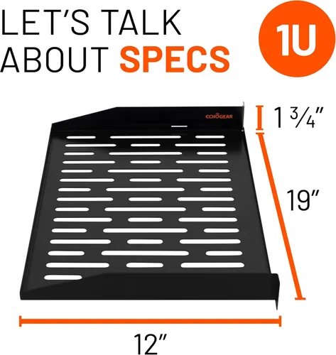 Vista 3 de ECHOGEAR Estante para rack de 1U – Diseño universal que funciona con cualquier rack – Capacidad para 25 libras de servidores, equipo de red o