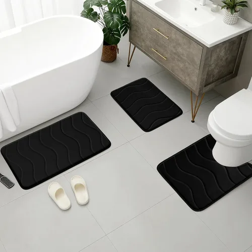 Vista 2 de BYSURE Juego de 3 alfombras de baño de espuma viscoelástica, antideslizantes, extra absorbentes, peludas, suaves y secas para baño, juego