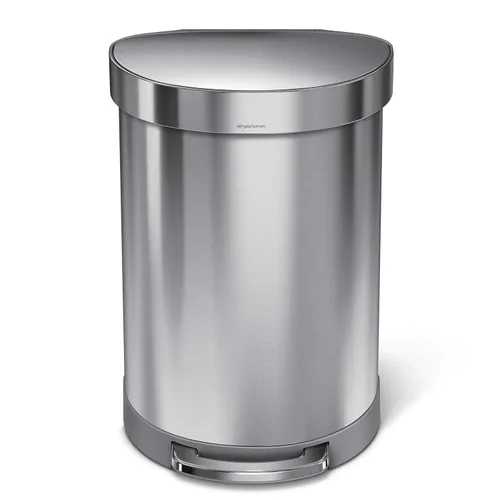 Vista 3 de simplehuman Bote de basura de acero inoxidable semicircular de 60 litros con tapa de cierre suave, cepillado