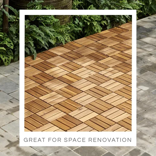 Vista 6 de 10 baldosas entrelazadas de 12 x 12 pulgadas, suelos de patio al aire libre, impermeables, azulejos de madera de acacia para todo tipo de clima
