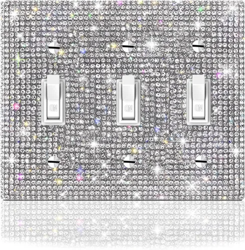 Vista 23 de 4 piezas de diamantes de imitación plateados brillantes para placas de pared, cubierta de interruptor de luz, cubierta de salida de diamantes
