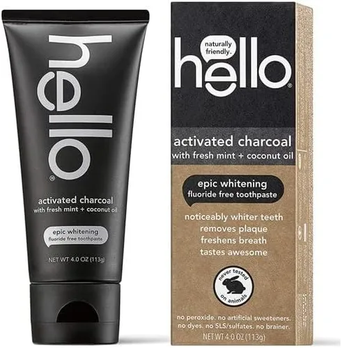 Vista 9 de Hello Oral Care - Pasta dental blanqueadora sin flúor de carbón activado, 4 onzas, paquete de 2