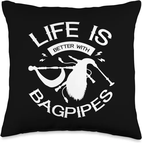 Bagpipes Gift For Men Scottish Musician Life is Better with Bagpipes Piper Scotland Musician - Almohada de 16 x 16 pulgadas, multicolor
