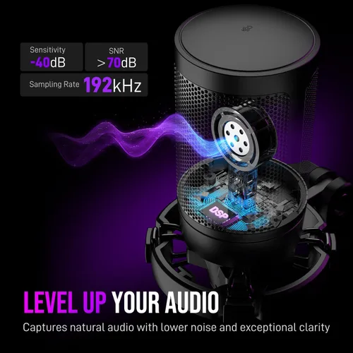 Vista 3 de FIFINE Gaming PC USB Microphone, Podcast Condenser Mic with Boom Arm, Pop Filter, Mute Button for Streaming, Twitch, Online Chat, RGB Computer Mic