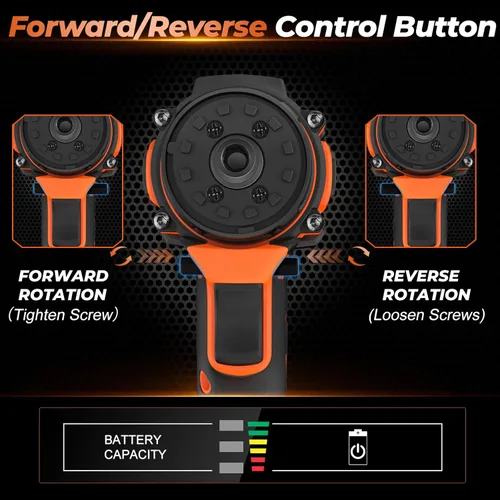 Vista 4 de Kit de taladro inalámbrico sin escobillas de 21 V, sistema de cabezal múltiple 5 en 1 con 2 baterías y cargador, adaptador de ángulo recto, cabezal