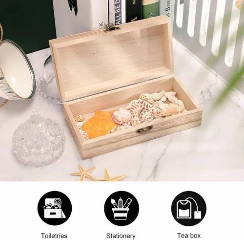 Vista 7 de Caja del tesoro de madera con tapa con bisagras y cierre frontal, caja de almacenamiento de madera, cajas de almacenamiento para manualidades