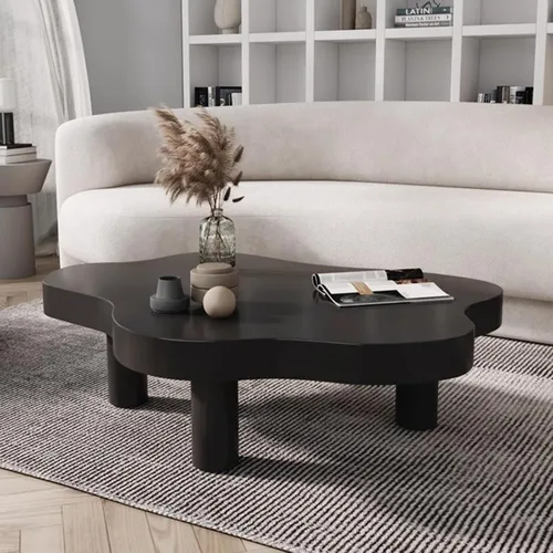 Vista 3 de Mesa de centro Cloud de madera maciza irregular, con forma de nube, decoración de mesa auxiliar con 3 patas, bonita mesa auxiliar redonda moderna