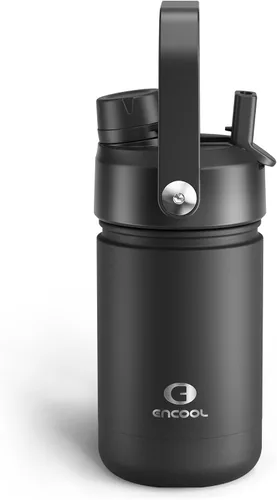 Vista 190 de Botella de agua aislada con popote para niños, botella de agua de acero inoxidable de 12 onzas con boquilla doble, a prueba de fugas, sin BPA, al