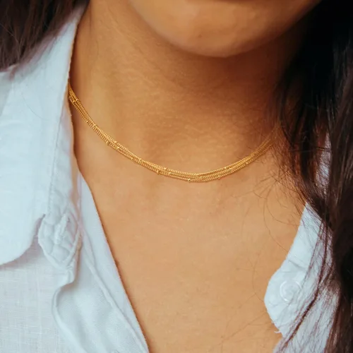 Vista 4 de CHESKY - Gargantilla de oro para mujer, chapado en plataoro de 14 quilates, gargantilla de cuentas satélite, delgada, de moda, collares de clip