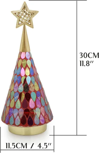 Vista 23 de Árbol de Navidad dorado de vidrio con mosaico con estrella, 2 árboles de Navidad pequeños de mesa con luz, árbol de Navidad a pilas para decoración