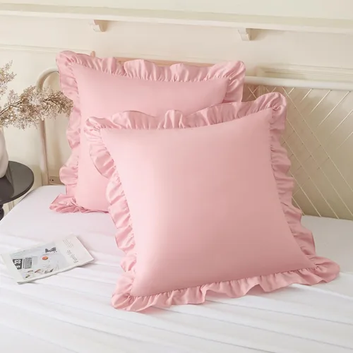 Vista 9 de KKJIAF Juego de 2 fundas de almohada con volantes de 18 x 18 pulgadas, fundas de almohada cuadradas beige con volantes, fundas de almohada