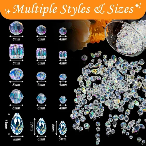 Vista 2 de Cuentas de cristal, 800 cuentas de cristal a granel, cuentas de cristal transparente para la fabricación de joyas, cuentas facetadas de Rondelle