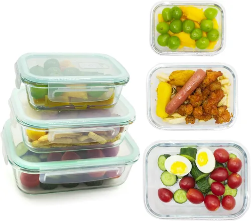 Vista 6 de Juego de 3 recipientes de almacenamiento de alimentos de vidrio sellados, reutilizables, para despensa, cocina, contenedor de almacenamiento