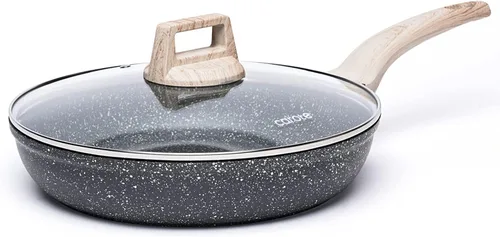 Vista 9 de CAROTE - Sartén antiadherente de 8 pulgadas con tapa, sartén de granito blanco sin pegamento, sartenes para tortillas, sartén para huevos