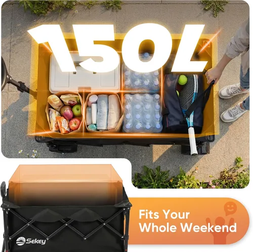 Vista 2 de Sekey Carros plegables de 150 litros con ruedas de playa grandes All-Terrian, carro plegable resistente, carro plegable extragrande, carro plegable