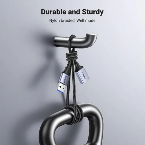 Vista 3 de UGREEN Paquete de 2 cables de extensión USB (1.5 pies + 1.5 pies), cable extensor USB 3.0 de nailon trenzado, compatible con cámara web, cámara