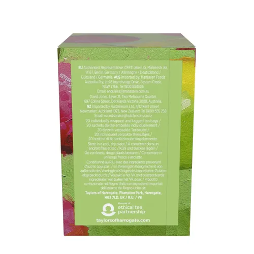 Vista 4 de Taylors of Harrogate té verde hibisco blanco y melocotón, 20 bolsas de té (paquete de 3)