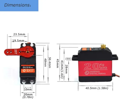 Vista 4 de Paquete de 4 DS3218 Digital RC Servo Motor 44.1 lbs Alto Torque Full Metal Gear Impermeable para Baja Coches Robot DIY 270°