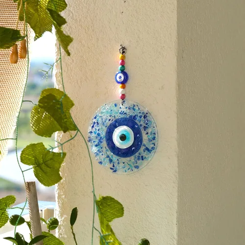 Vista 4 de BCS Mosaico Decoración de mal de ojo para colgar en la pared del hogar 5.1 "Vidrio hecho a mano Nazar turco