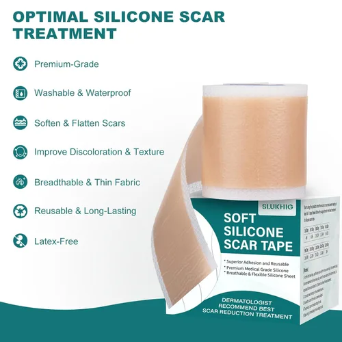 Vista 6 de Hojas de silicona para cicatrices (rollo de 1.6 x 79 pulgadas, 6.6 ft), cinta de silicona para tratamiento de eliminación de cicatrices, tiras