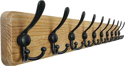Vista 9 de Dseap Perchero de pared – Resistente 38-1/4 pulgadas de largo, con 10 tri-ganchos personalizados reforzados, colgador de pared de madera maciza