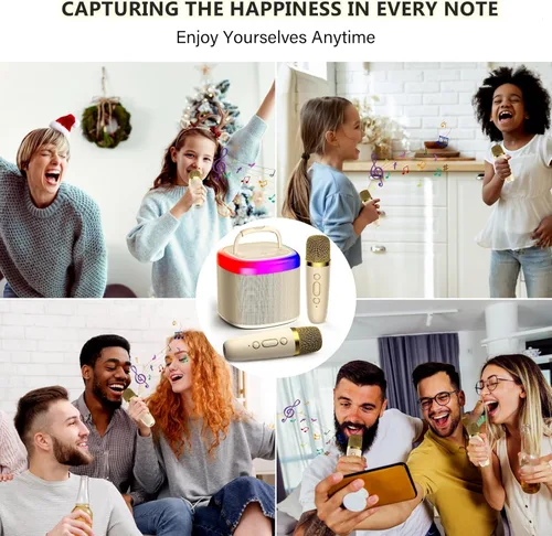 Vista 6 de Mini máquina de karaoke, altavoz Bluetooth portátil con micrófono para cantar en casa, fiesta de niños, regalos de Navidad, Halloween, cumpleaños
