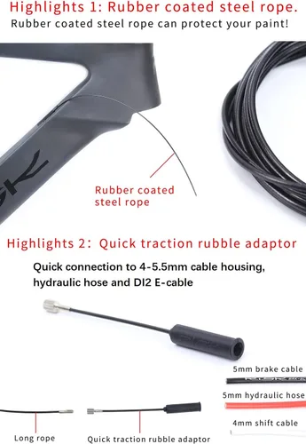 Vista 3 de Kit de herramientas de enrutamiento de cable interno para bicicleta compatible con carcasa de cable de 0.157-0.217 in, manguera hidráulica y tubo