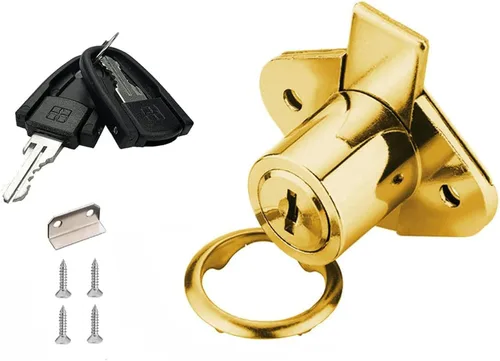 XIEHE 801 Cerradura para Cajones de Muebles de Oficina con Llaves, Diámetro Exterior de 7/8 Pulgadas (1 Paquete, Chapado en Oro, Llaves Diferentes)