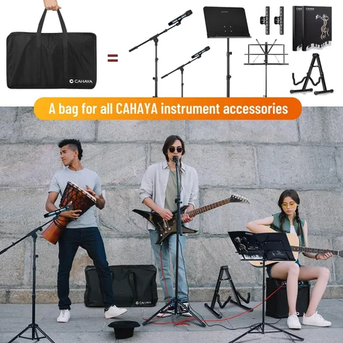 Vista 6 de CAHAYA Soporte de música Bolsa de transporte universal de alta capacidad portátil para partituras sólidas Soporte de micrófono Soporte de altavoz