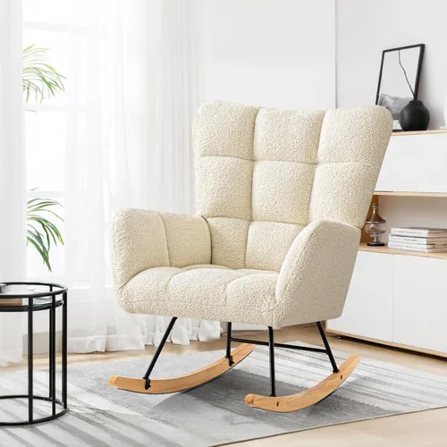 Vista 55 de Furniliving Mecedora tapizada para cuarto de bebé, mecedora tapizada, moderna, con asiento acolchado, silla de lectura con respaldo alto, cómoda