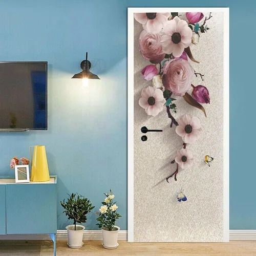 Vista 19 de Adhesivos 3D para puerta, murales para despegar y pegar, diseño de flores, autoadhesivas, removibles, de PVC, impermeable, póster para dormitorio