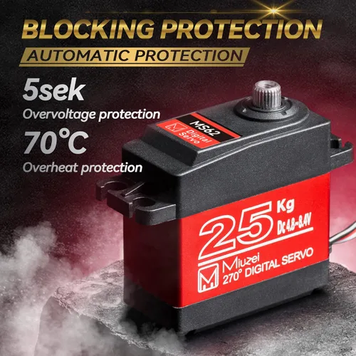Vista 4 de Servo RC de 25KG de alto par, Miuzei Servo Motor impermeable compatible con coche RC 1/8, 1/10, dirección de engranaje metálico completo con asta