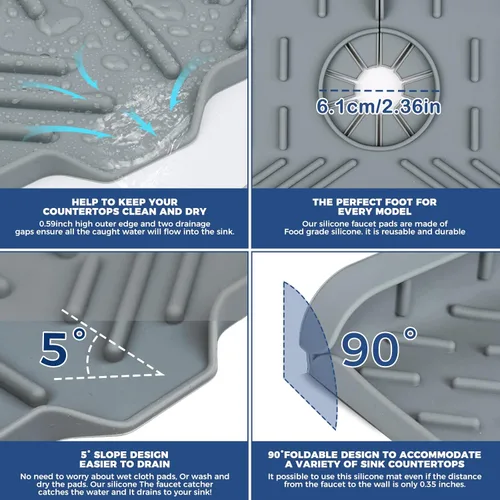 Vista 5 de BFONS Bandeja de secado con mango de grifo de silicona, soporte para esponja de jabón, accesorios para cocina, encimera, baño, fregadero de cocina