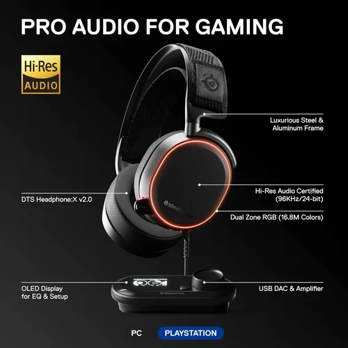 Vista 3 de SteelSeries Arctis Pro + GameDAC – Auriculares con cable para juegos – Certificado de audio de alta resolución – DAC y amplificador dedicado